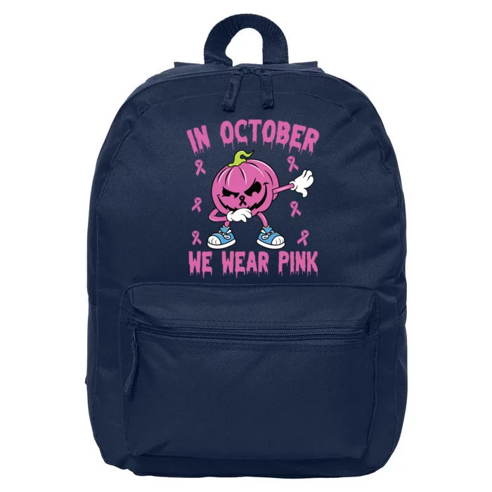 In October We Wear Pink Breast Cancer Pumpkin Halloween 16 in Basic Backpack