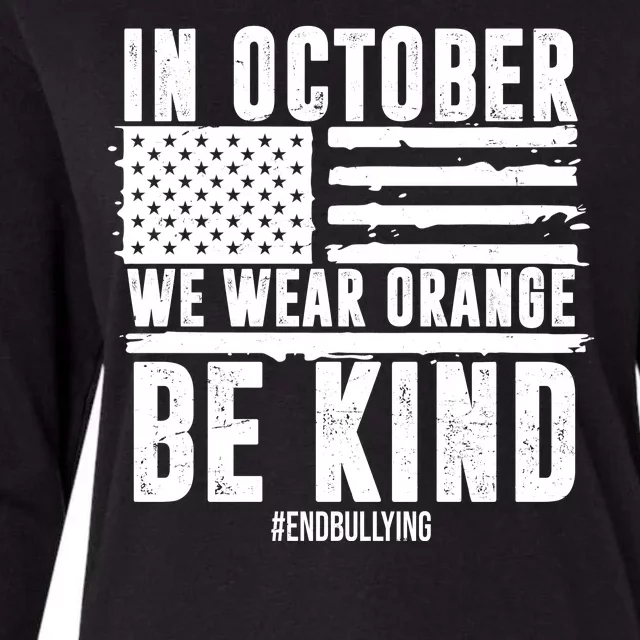 In October We Wear Orange Be Kind End Bullying Usa Flag Unity Day Womens Cotton Relaxed Long Sleeve T-Shirt