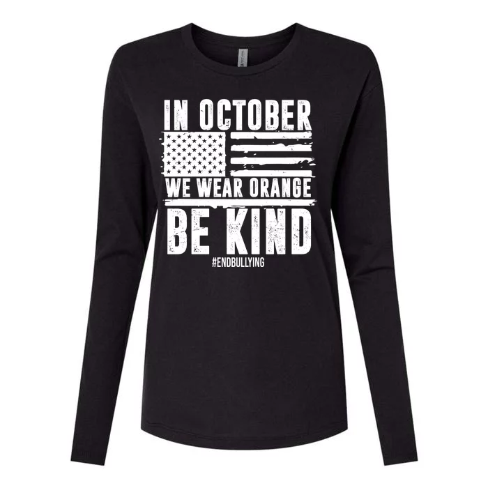 In October We Wear Orange Be Kind End Bullying Usa Flag Unity Day Womens Cotton Relaxed Long Sleeve T-Shirt