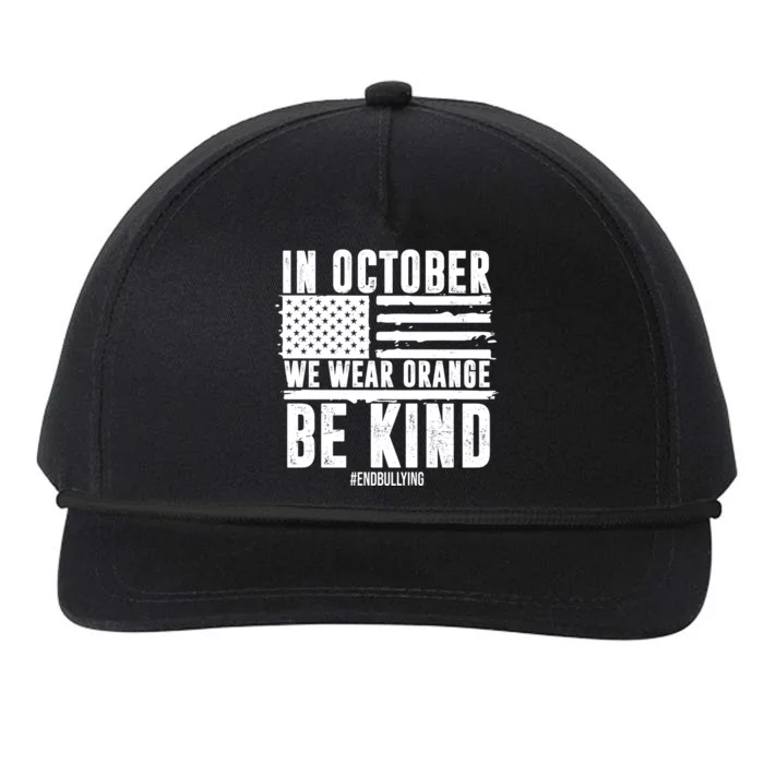 In October We Wear Orange Be Kind End Bullying Usa Flag Unity Day Snapback Five-Panel Rope Hat