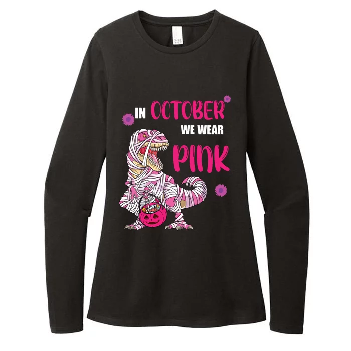 In October We Wear Pink Breast Cancer Trex Dino Womens CVC Long Sleeve Shirt