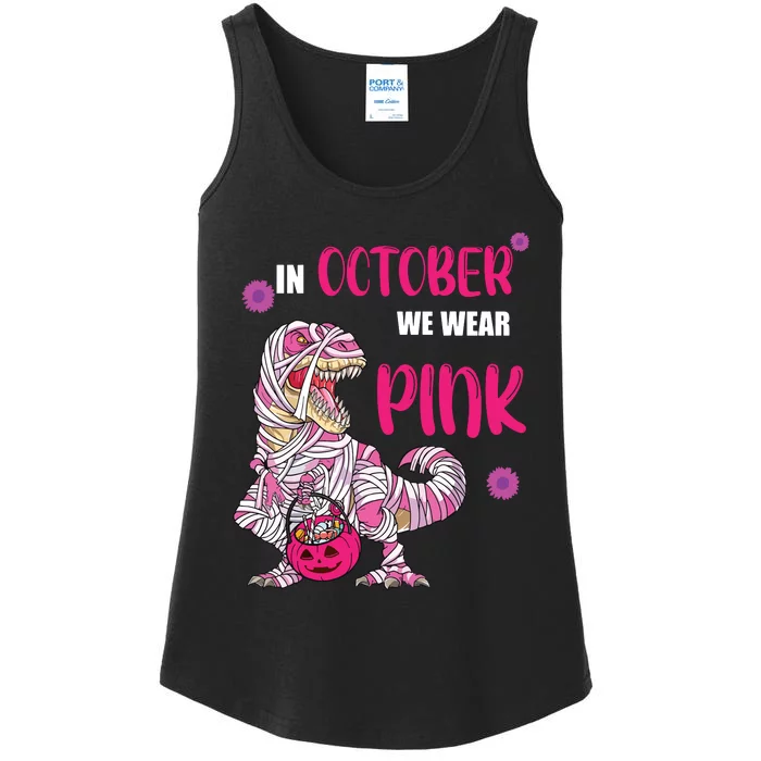 In October We Wear Pink Breast Cancer Trex Dino Ladies Essential Tank