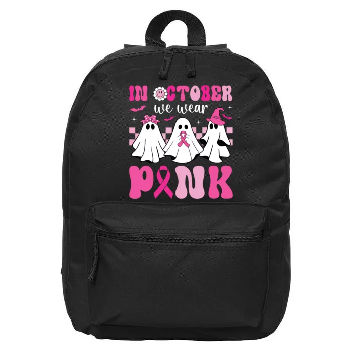 In October We Wear Pink Breast Cancer Ghost 16 in Basic Backpack