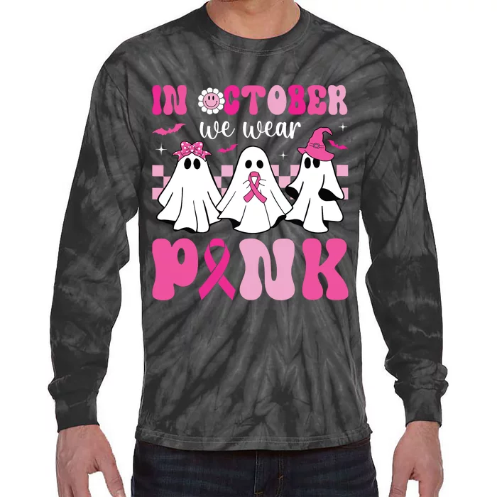 In October We Wear Pink Breast Cancer Ghost Tie-Dye Long Sleeve Shirt