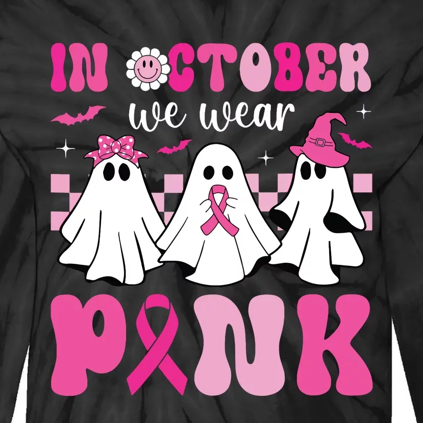 In October We Wear Pink Breast Cancer Ghost Tie-Dye Long Sleeve Shirt