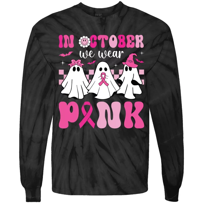 In October We Wear Pink Breast Cancer Ghost Tie-Dye Long Sleeve Shirt