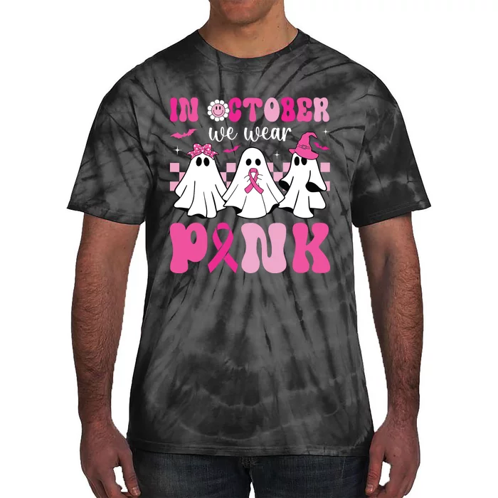 In October We Wear Pink Breast Cancer Ghost Tie-Dye T-Shirt