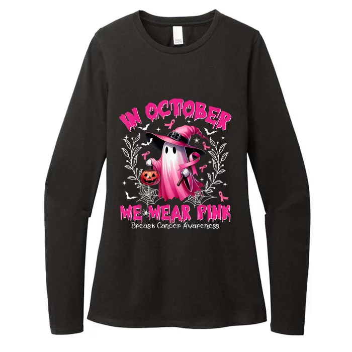 In October We Wear Ghost Witch Breast Cancer Awareness Womens CVC Long Sleeve Shirt