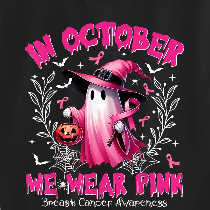 In October We Wear Ghost Witch Breast Cancer Awareness Kids Sweatshirt