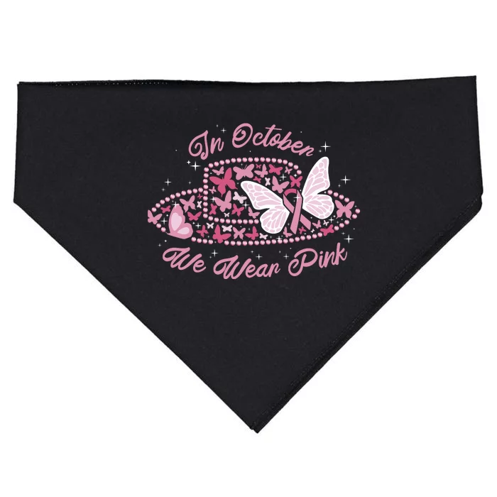 In October We Wear Pink Butterfly Ribbon USA-Made Doggie Bandana