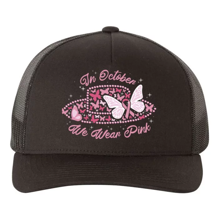 In October We Wear Pink Butterfly Ribbon Yupoong Adult 5-Panel Trucker Hat