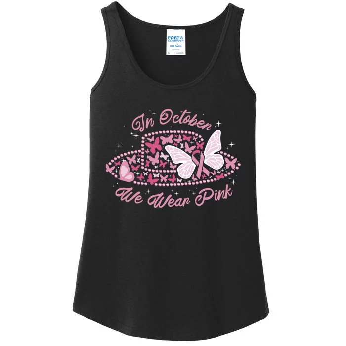 In October We Wear Pink Butterfly Ribbon Ladies Essential Tank