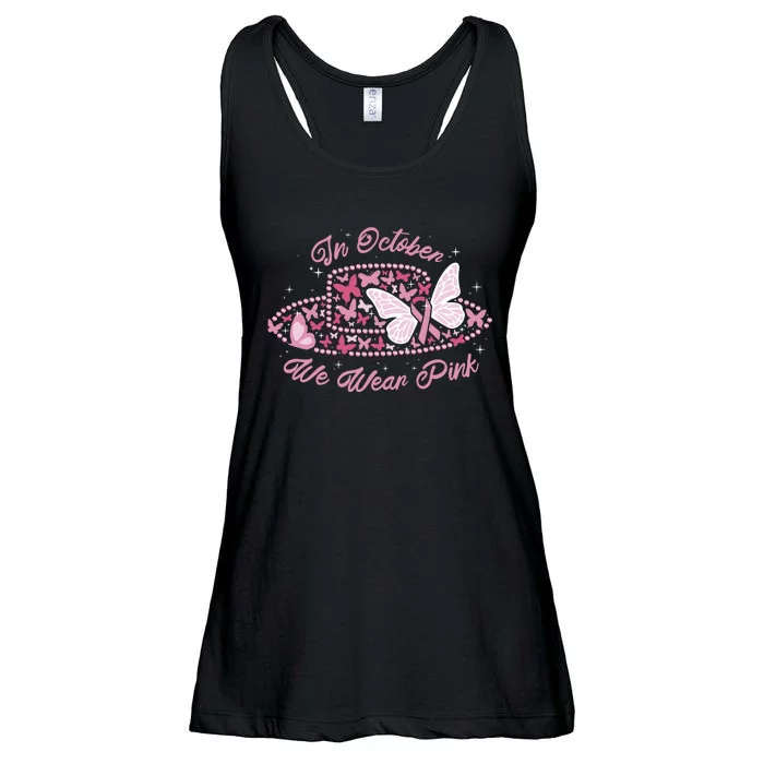 In October We Wear Pink Butterfly Ribbon Ladies Essential Flowy Tank