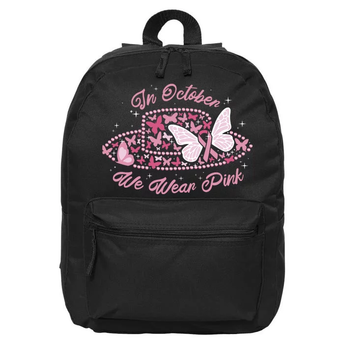 In October We Wear Pink Butterfly Ribbon 16 in Basic Backpack