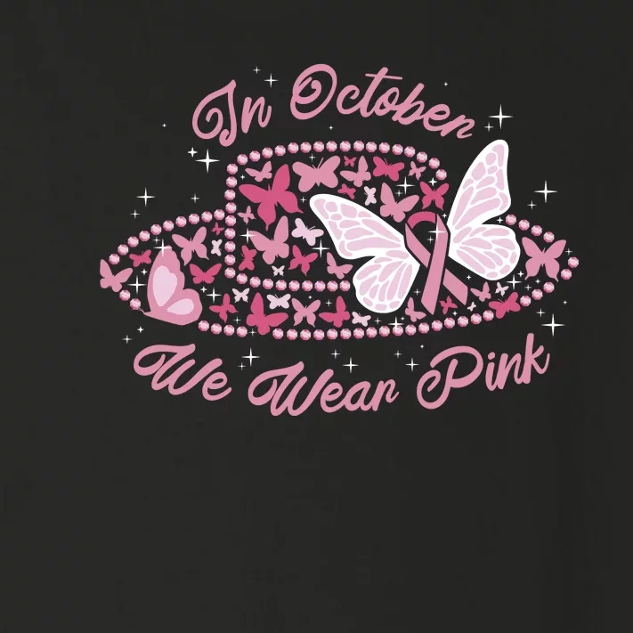 In October We Wear Pink Butterfly Ribbon Toddler Long Sleeve Shirt