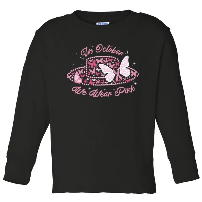 In October We Wear Pink Butterfly Ribbon Toddler Long Sleeve Shirt