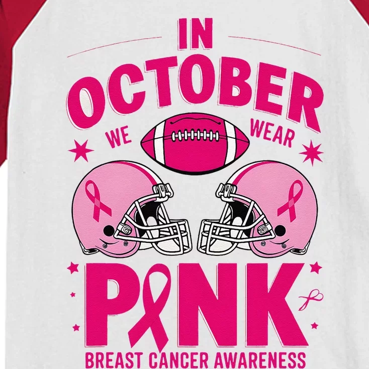 In October We Wear Pin.K Football Breast Cancer Awareness Kids Colorblock Raglan Jersey