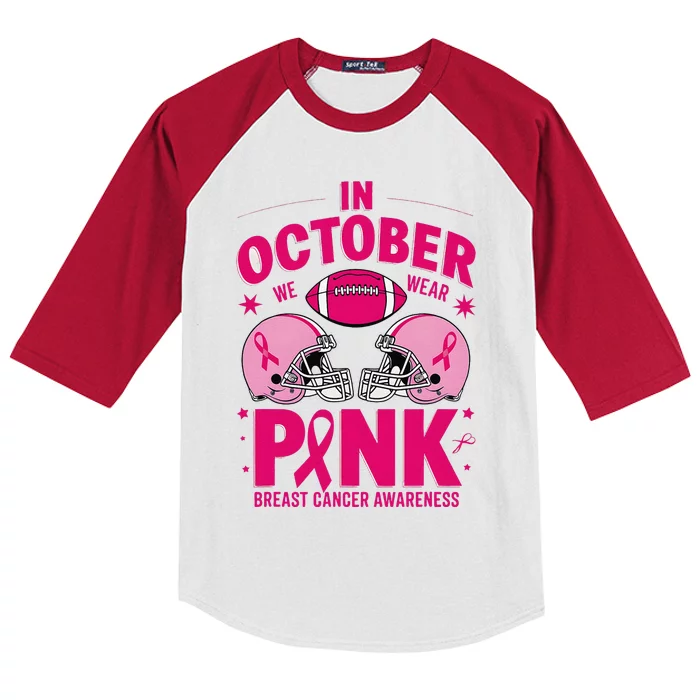 In October We Wear Pin.K Football Breast Cancer Awareness Kids Colorblock Raglan Jersey