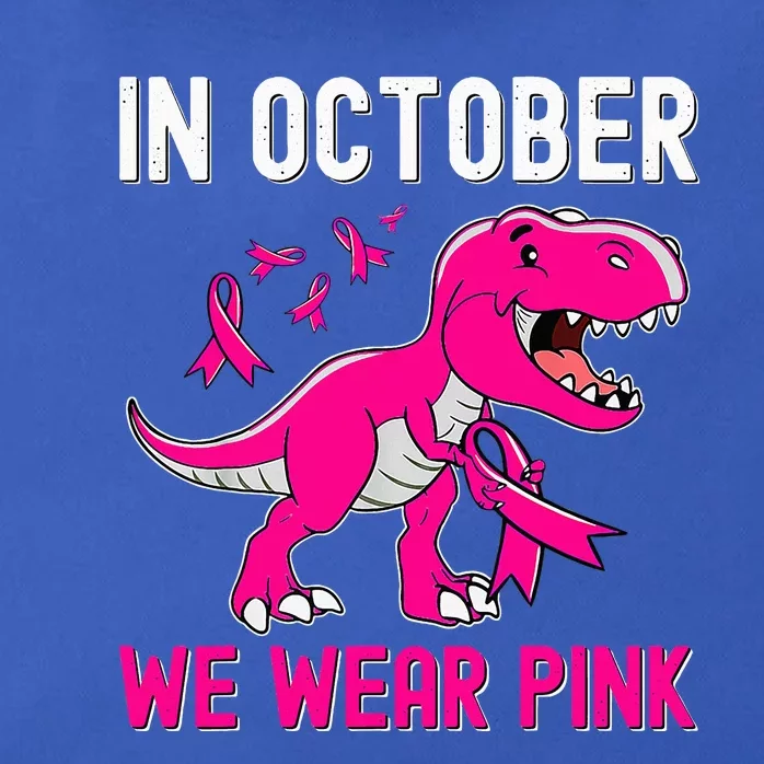 In October We Wear Pink Breast Cancer Trex Dino Zip Tote Bag