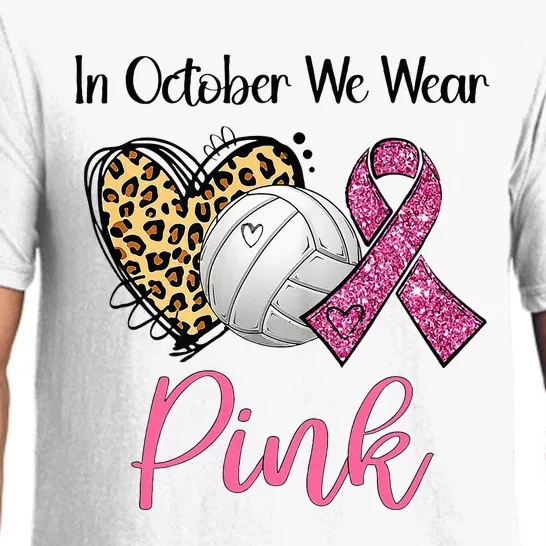 In October We Wear Pink Volleyball Breast Cancer Awareness Pajama Set