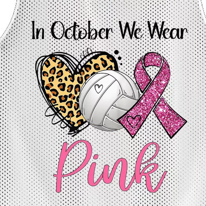 In October We Wear Pink Volleyball Breast Cancer Awareness Mesh Reversible Basketball Jersey Tank