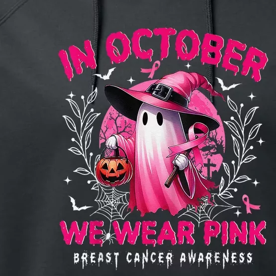 In October We Wear Pin.K Ghost Witch Breast Cancer Awareness Performance Fleece Hoodie