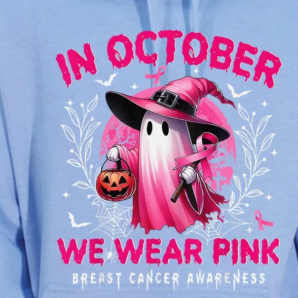 In October We Wear Pin.K Ghost Witch Breast Cancer Awareness Unisex Surf Hoodie