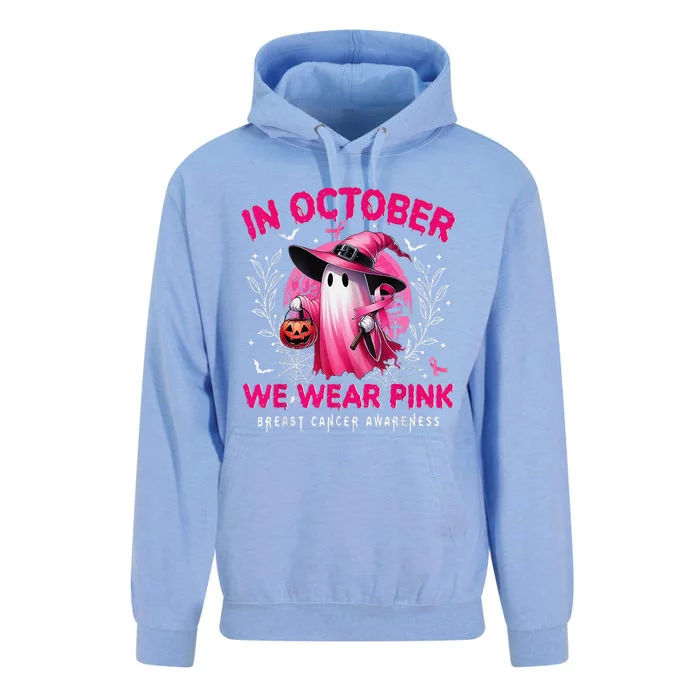 In October We Wear Pin.K Ghost Witch Breast Cancer Awareness Unisex Surf Hoodie