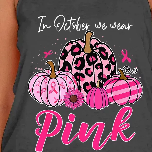 In October We Wear Pink Pumpkin Breast Cancer Awareness Women's Knotted Racerback Tank