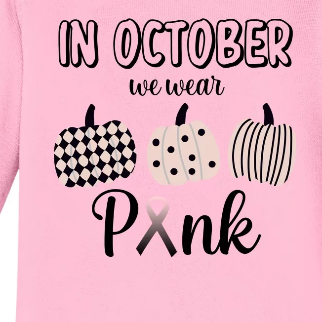 In October We Wear Pink Pumpkin Breast Cancer Baby Long Sleeve Bodysuit