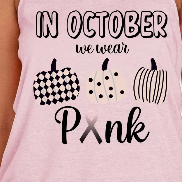 In October We Wear Pink Pumpkin Breast Cancer Women's Knotted Racerback Tank