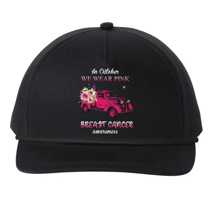 In October We Wear Pink Ribbon Pink Truck Breast Cancer Snapback Five-Panel Rope Hat