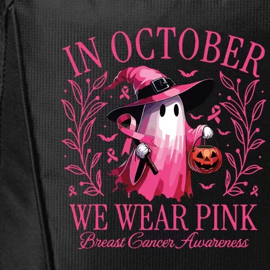 In October We Wear Breast Cancer Awareness Halloween City Backpack