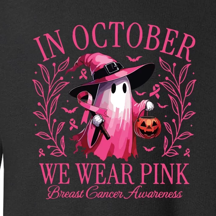 In October We Wear Breast Cancer Awareness Halloween Toddler Sweatshirt