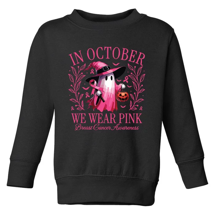 In October We Wear Breast Cancer Awareness Halloween Toddler Sweatshirt