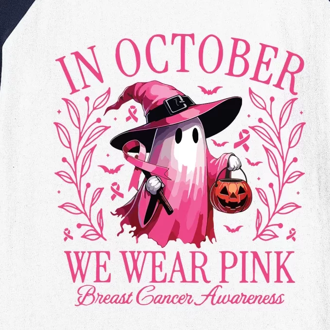 In October We Wear Breast Cancer Awareness Halloween Baseball Sleeve Shirt