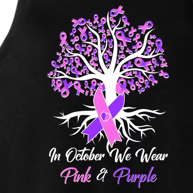 In October We Wear Pink And Purple Domestic Violence Breast Cancer Awareness Ladies Tri-Blend Wicking Tank