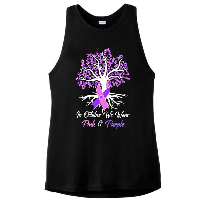 In October We Wear Pink And Purple Domestic Violence Breast Cancer Awareness Ladies Tri-Blend Wicking Tank