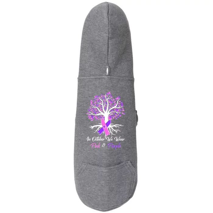 In October We Wear Pink And Purple Domestic Violence Breast Cancer Awareness Doggie 3-End Fleece Hoodie