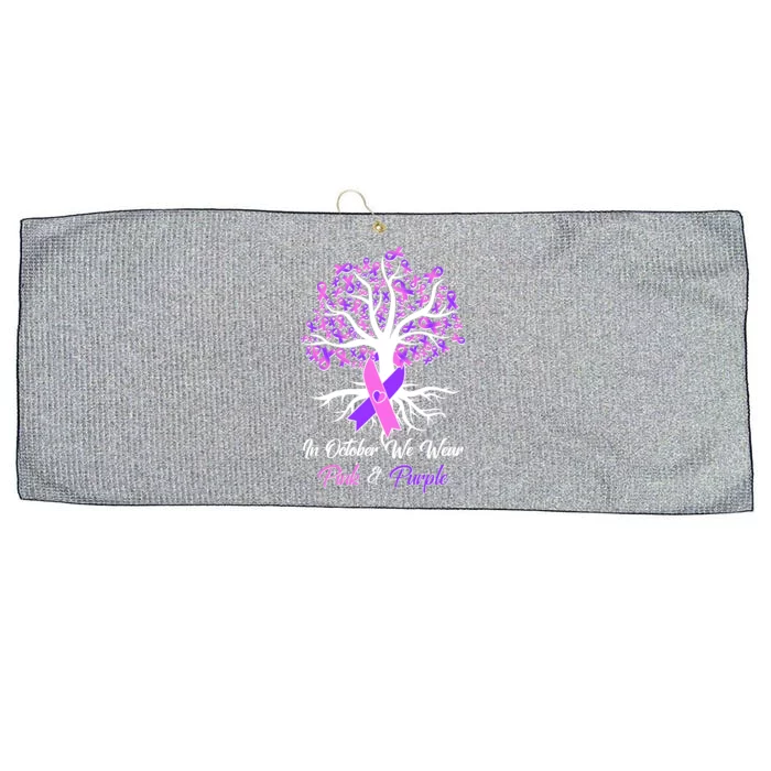 In October We Wear Pink And Purple Domestic Violence Breast Cancer Awareness Large Microfiber Waffle Golf Towel