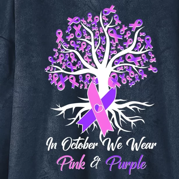 In October We Wear Pink And Purple Domestic Violence Breast Cancer Awareness Hooded Wearable Blanket