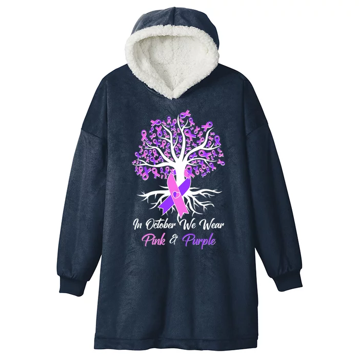 In October We Wear Pink And Purple Domestic Violence Breast Cancer Awareness Hooded Wearable Blanket