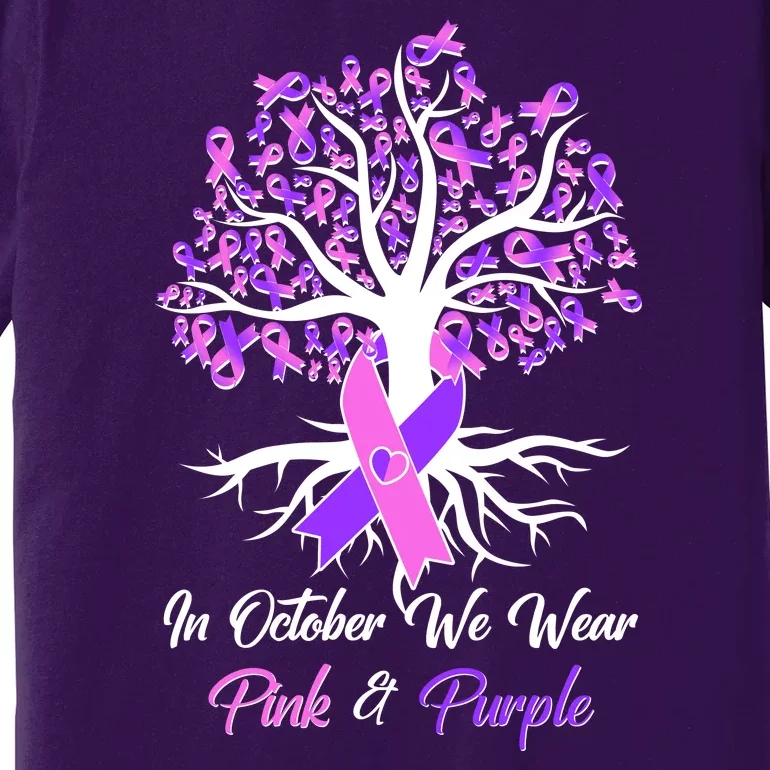 In October We Wear Pink And Purple Domestic Violence Breast Cancer Awareness Premium T-Shirt