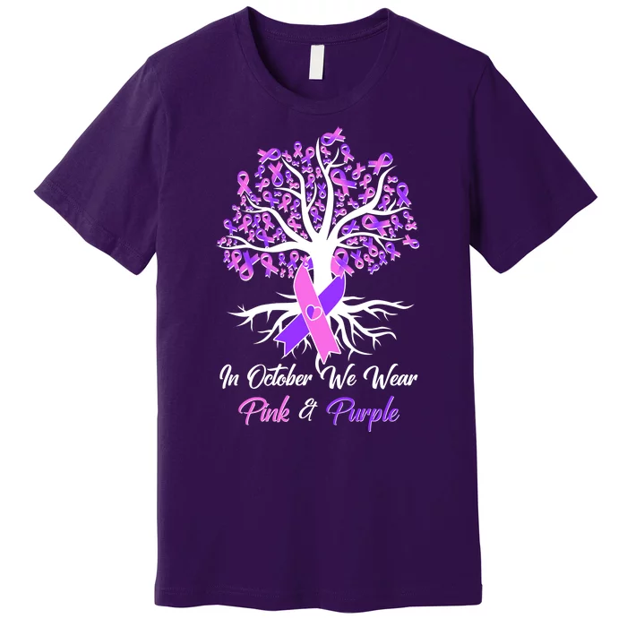 In October We Wear Pink And Purple Domestic Violence Breast Cancer Awareness Premium T-Shirt