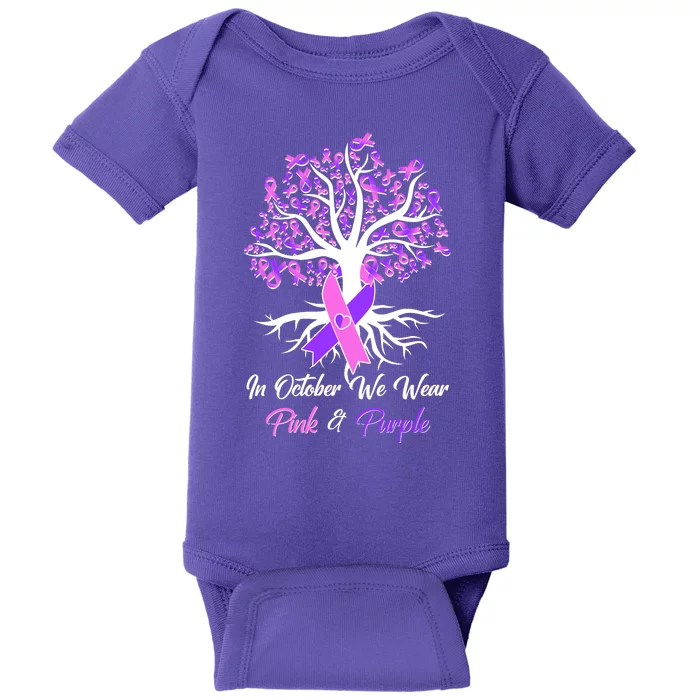 In October We Wear Pink And Purple Domestic Violence Breast Cancer Awareness Baby Bodysuit