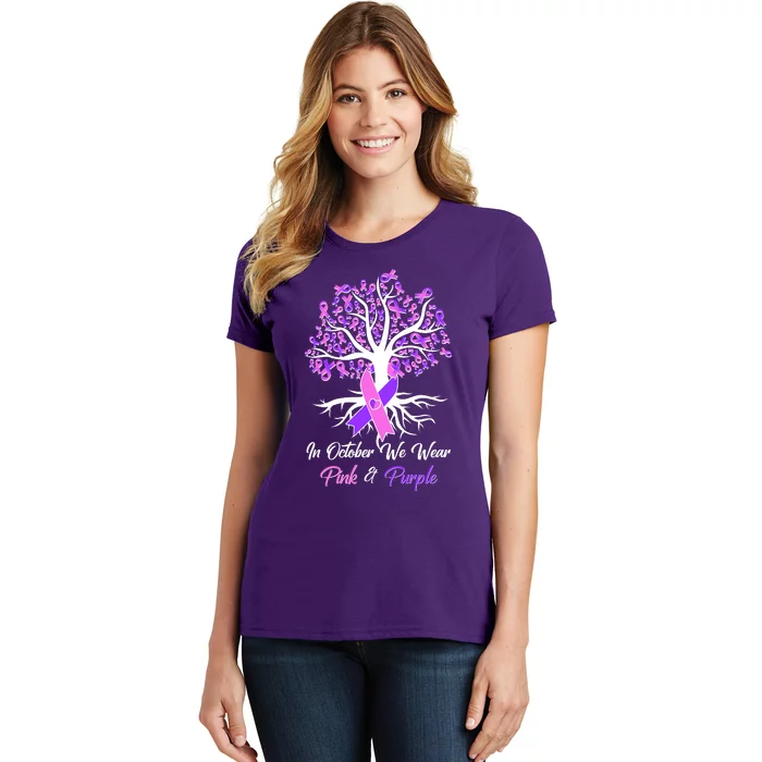 In October We Wear Pink And Purple Domestic Violence Breast Cancer Awareness Women's T-Shirt