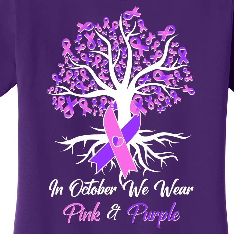 In October We Wear Pink And Purple Domestic Violence Breast Cancer Awareness Women's T-Shirt