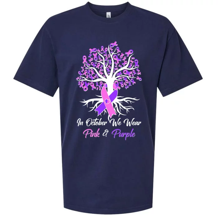 In October We Wear Pink And Purple Domestic Violence Breast Cancer Awareness Sueded Cloud Jersey T-Shirt