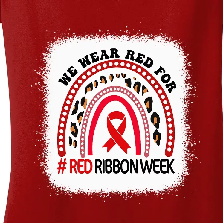 In October We Wear Red Ribbon Week Awareness Women's V-Neck T-Shirt