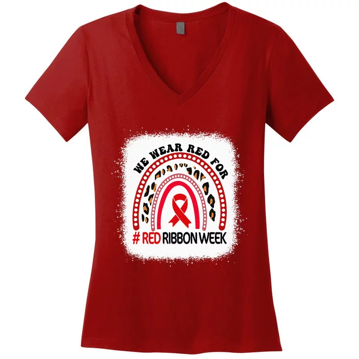 In October We Wear Red Ribbon Week Awareness Women's V-Neck T-Shirt